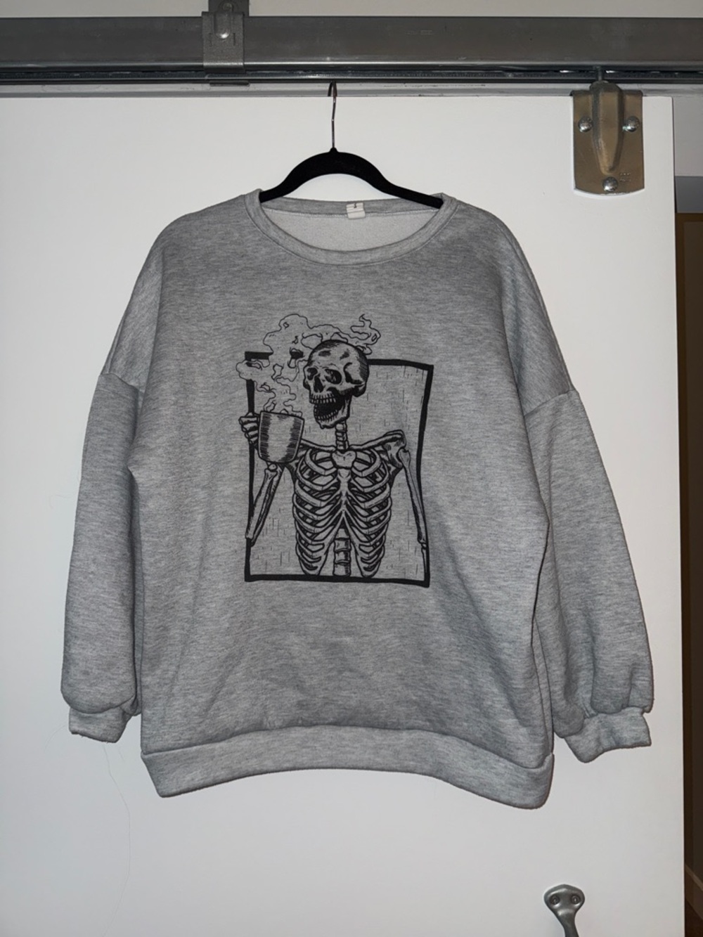 Grey Graphic Skeleton Crewneck Sweater - Unbranded